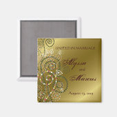 Gold & Green Boho Dot Spiralen vereint in der Ehe Magnet (Vorderseite/Rückseite)