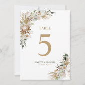 Gold & Green Boho Tischnummer Card (Vorderseite)