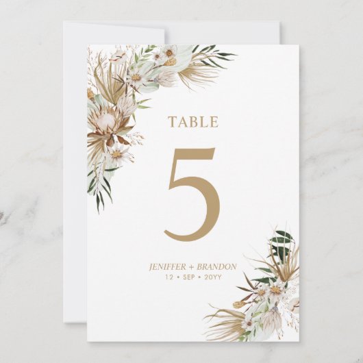 Gold & Green Boho Tischnummer Card (Rückseite)