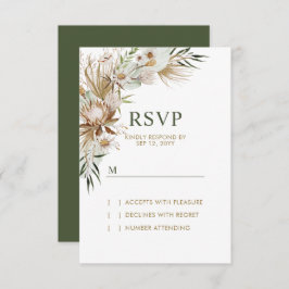 Gold & Green Boho Wedding Response Card RSVP Karte