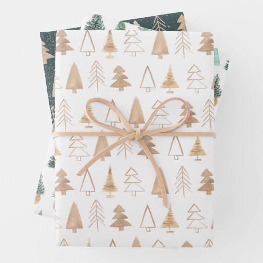 Gold Green Boho Weihnachtsbaumen Trendy Geschenkpapier Set (Beispiel)