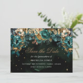 Gold Green Celestial Quinceañera Save the Date Einladung (Stehend Vorderseite)