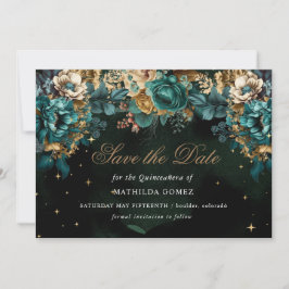 Gold Green Celestial Quinceañera Save the Date Einladung