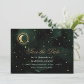 Gold Green Celestial Quinceañera Save the Date Einladung (Stehend Vorderseite)
