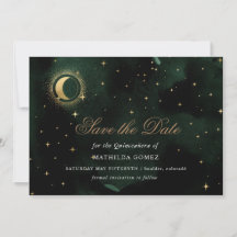 Gold Green Celestial Quinceañera Save the Date