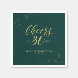Gold & Green Cheers 30. Geburtstag Party Serviette
