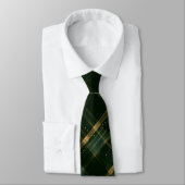 Gold Green Christmas Kariert Monogram Neck Tie Krawatte (Gebunden)