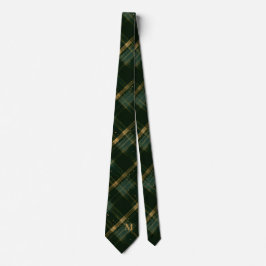 Gold Green Christmas Kariert Monogram Neck Tie Krawatte