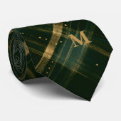 Gold Green Christmas Kariert Monogram Neck Tie Krawatte (Gerollt)