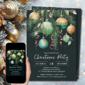Gold Green Christmas Tree Ornaments Party Einladung
