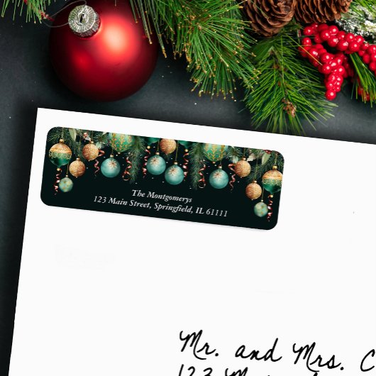 Gold Green Christmas Tree Ornaments Return Address