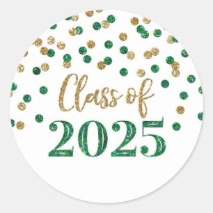Gold Green Confetti Abschluss 2025 Runder Aufkleber