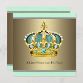 Gold Green Crown Prince Baby Boy Dusche Einladung (Vorne/Hinten)