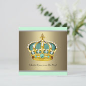 Gold Green Crown Prince Baby Boy Dusche Einladung (Stehend Vorderseite)