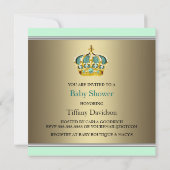 Gold Green Crown Prince Baby Boy Dusche Einladung (Rückseite)