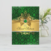 Gold Green Damask 16 . Geburtstag Einladung (Stehend Vorderseite)