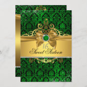 Gold Green Damask 16 . Geburtstag Einladung (Vorne/Hinten)