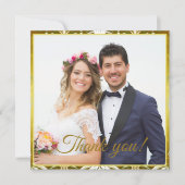 Gold Green Damask Wedding Dankeskarte (Vorderseite)