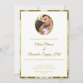 Gold Green Damask Wedding Einladung (Vorderseite)