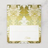 Gold Green Damask Wedding Platzkarte (Außenseite Aufgefaltet)