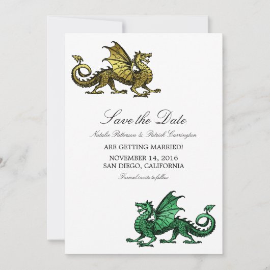 Gold Green Dragon Save the Date einladen (Vorderseite)