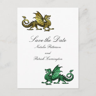 Gold Green Dragon Save the Date Postcard Ankündigungspostkarte