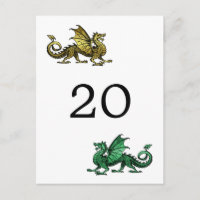 Gold Green Dragon Tischnummer Postcard