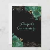 Gold Green Emerald Floral Quinceañera Einladung (Rückseite)