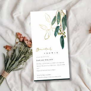 GOLD GREEN EUCALYPTUS FAUNA BRAUTPARTY INVITE DANKESKARTE