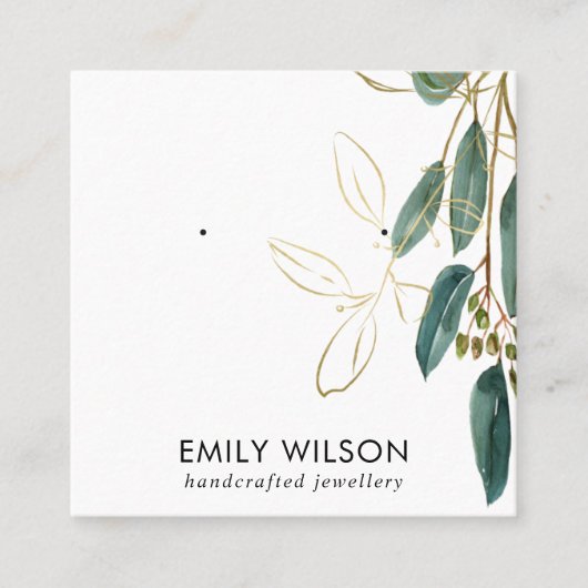 GOLD GREEN EUCALYPTUS FAUNA EARRING STUD ANZEIGE B QUADRATISCHE VISITENKARTE (Vorderseite)
