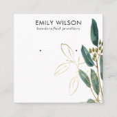 GOLD GREEN EUCALYPTUS FAUNA EARRING STUD DISPLAY B QUADRATISCHE VISITENKARTE (Vorderseite)