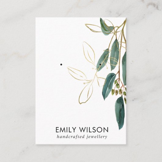 GOLD GREEN EUCALYPTUS FAUNA EARRING STUD DISPLAY B VISITENKARTE (Vorderseite)