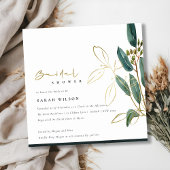 GOLD GREEN EUCALYPTUS FOLIAGE BRAUTPARTY INVITE DANKESKARTE