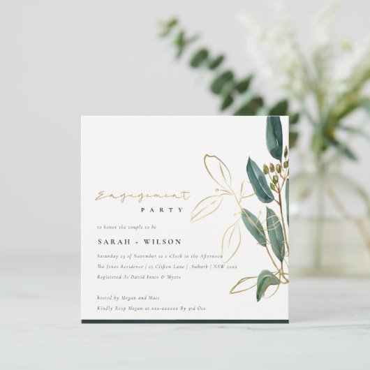 GOLD GREEN EUCALYPTUS FOLIAGE ENEGAGAGAGAGAGAGEMEN DANKESKARTE (Stehend Vorderseite)