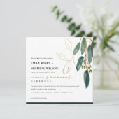 GOLD GREEN EUCALYPTUS FOLIAGE VOW RENEWITE INVITE DANKESKARTE (Stehend Vorderseite)