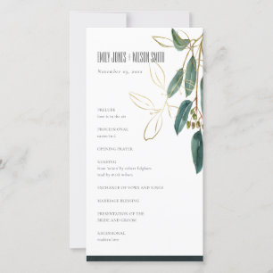 GOLD GREEN EUCALYPTUS FOLIAGE WEDING PROGRAMM CARD