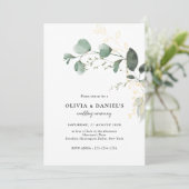 Gold & Green Eucalyptus Minimalist Wedding Einladung (Stehend Vorderseite)