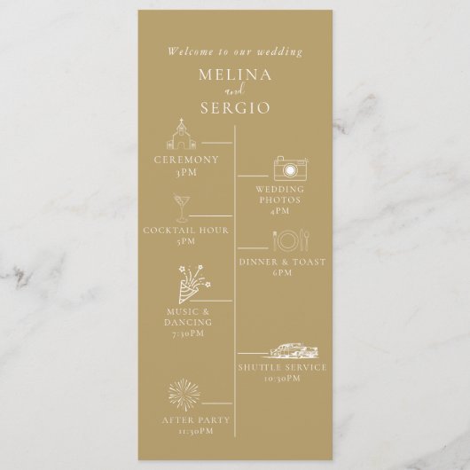 Gold Green Eucalyptus Timeline Wedding Program Programm (Vorderseite)