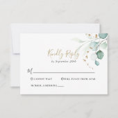 Gold Green Eucalyptus Wedding RSVP Card Karte (Vorderseite)
