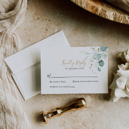 Gold Green Eucalyptus Wedding RSVP Card Karte