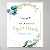 Gold & Green Eukalyptus Brautparty Willkommen Poster (Vorne)