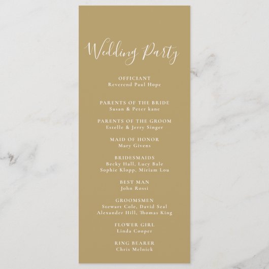 Gold Green Eukalyptus Calligraphy Wedding Program Programm (Rückseite)