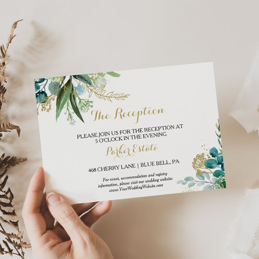 Gold Green Eukalyptus Wedding Reception Card Einladung