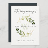 GOLD GREEN FAUNA BEILEID MEMORITY SERVICE INVITE DANKESKARTE (Vorne/Hinten)