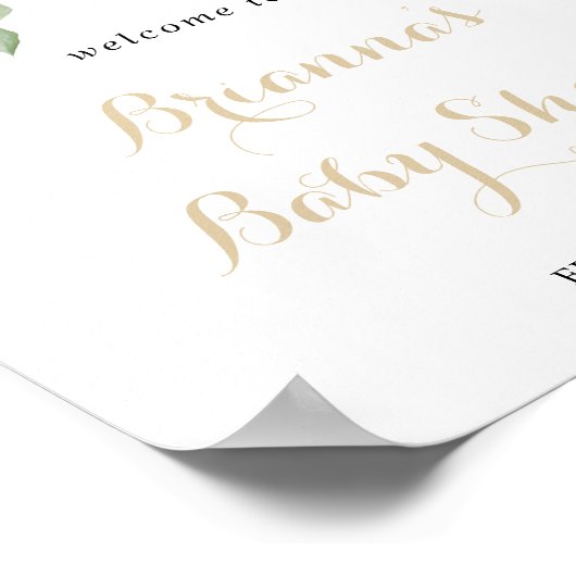Gold Green Foliage Baby Dusche Begrüßung Poster (Ecke)