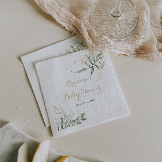 Gold Green Foliage Baby Dusche Napkins Serviette