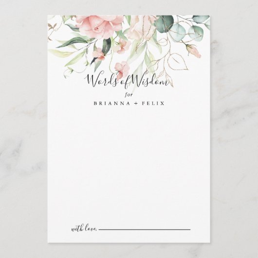 Gold Green Foliage Blues Hochzeitsworte der Weishe Hinweiskarte (Vorderseite)