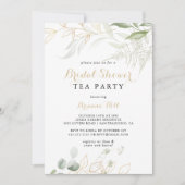Gold Green Foliage Brautparty Tee Party Einladung (Vorderseite)