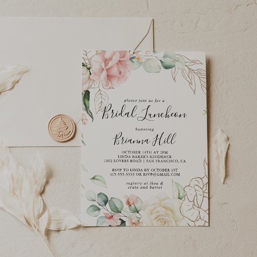 Gold Green Foliage Bridal Luncheon Brautparty Einladung