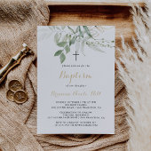 Gold Green Foliage Calligraphy Baptisc Einladung